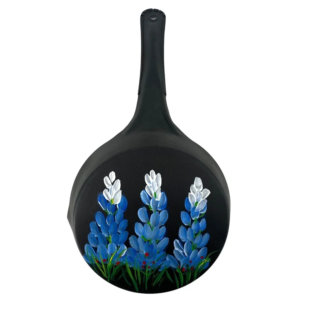 Hand Painted Texas Bluebonnet Cast Iron Skillet Decorative Wall Art Floral
